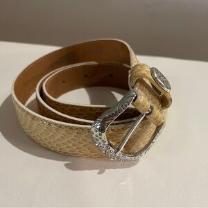 Brighton Yellow Mock Snakeskin Belt Embossed Leather Silver-tone Buckle Crystals